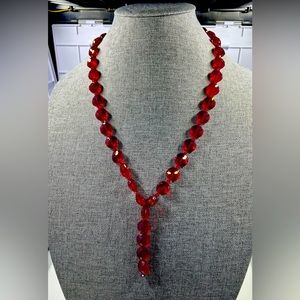 Red glass and crystal “Y” necklace with heart toggle